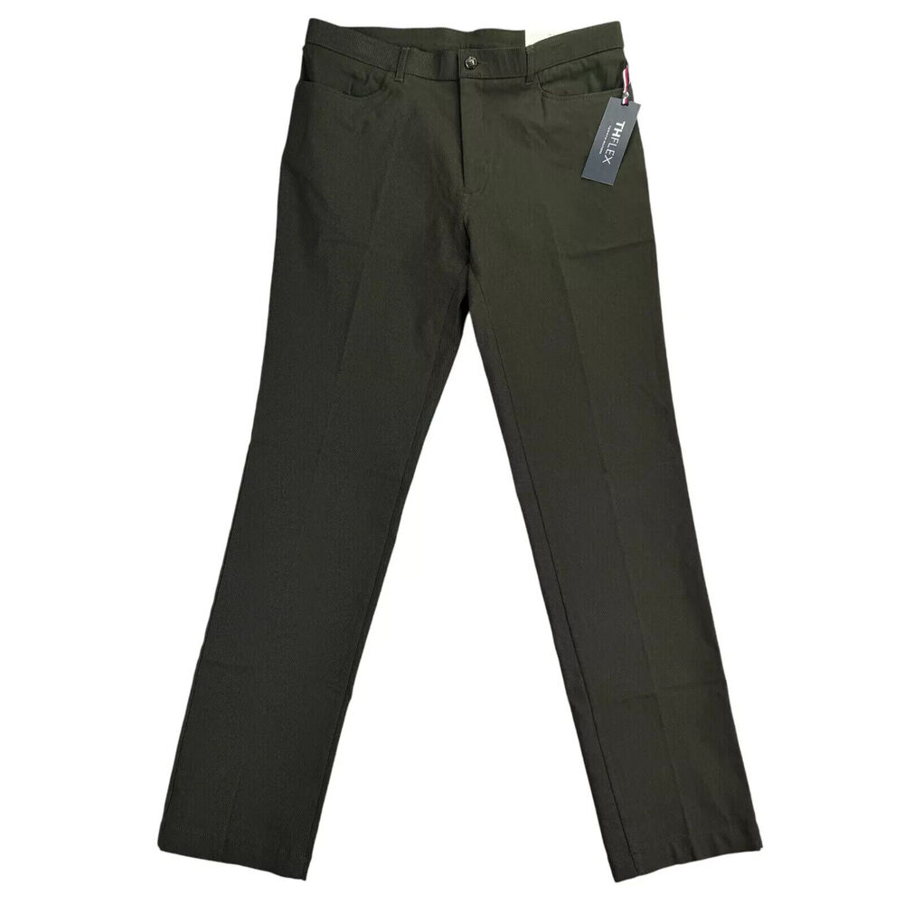 Tommy Hilfiger Mens TH Flex Finn Modern Fit Twill Pants Olive Green 32x32